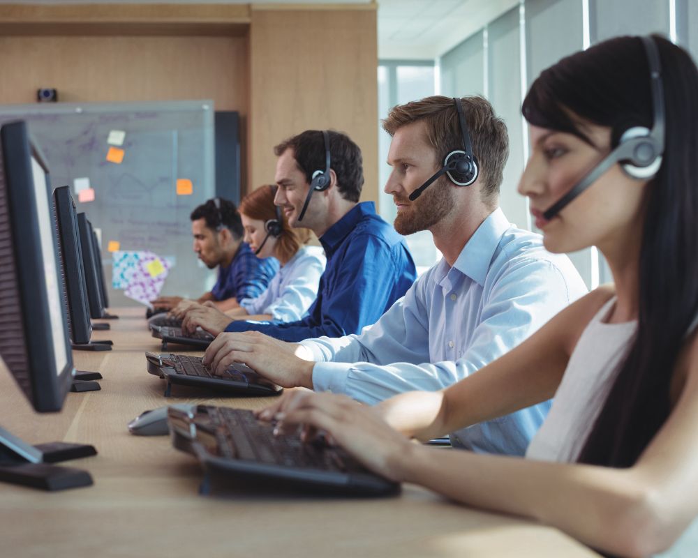busy call center Agents representing business trends 2024